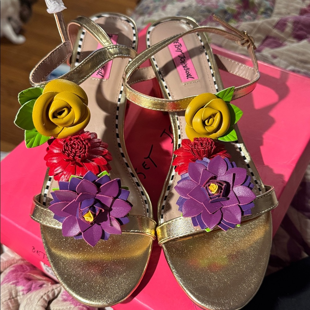 Betsey Johnson Gold Floral Embellished Sandals